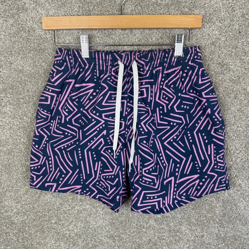Chubbies Mens XS Swim Trunks Navy Pink Geometric Tribal Print 5.5 Inseam Mesh